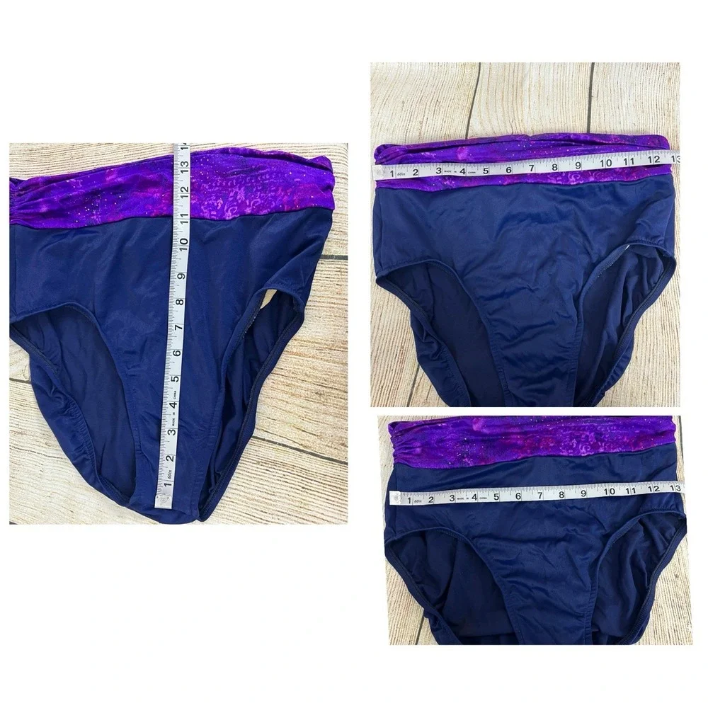 Vtg 90s Jantzen 3pc Swim Set Wrap‎ Skirt 10 Purple Galaxy High Waist Bikini USA